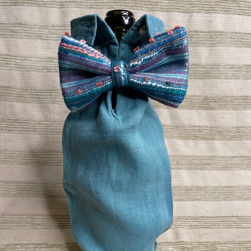 Handcrafted Wine or Liquor Bottle Gift Bag Made From Shirt and Tie